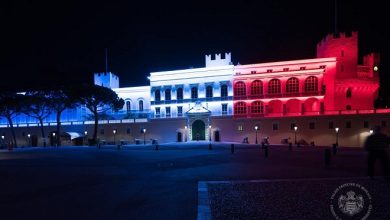 Дворец Монако подсвечен в знак солидарности с Францией